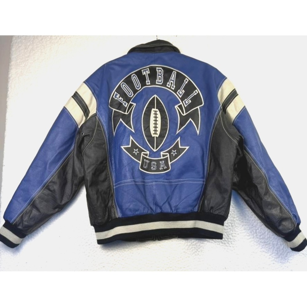 Vintage Michael Hoban Where MI Leather Jacket Mens Large Blue Football 90s